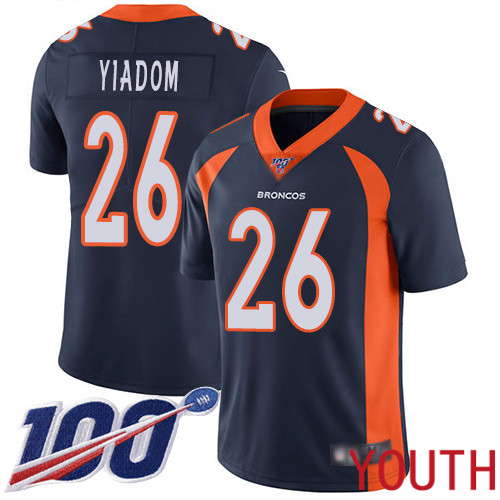 Youth Denver Broncos #26 Isaac Yiadom Navy Blue Alternate Vapor Untouchable Limited Player 100th Season Football NFL Jersey->youth nfl jersey->Youth Jersey